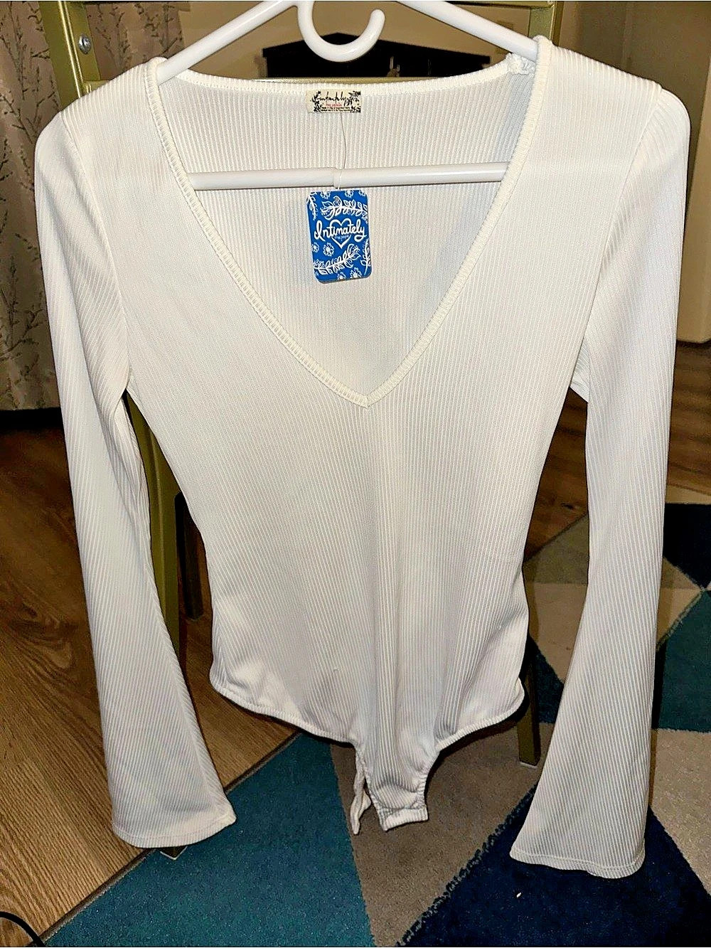 Free People Intimately White Long Sleeve Bodysuit-NWT